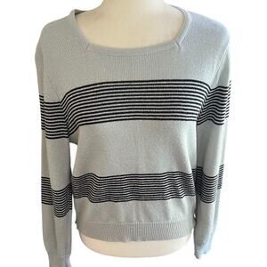 Vintage Union Made USA Stripe Sweater Gray Black Square Neck Knit